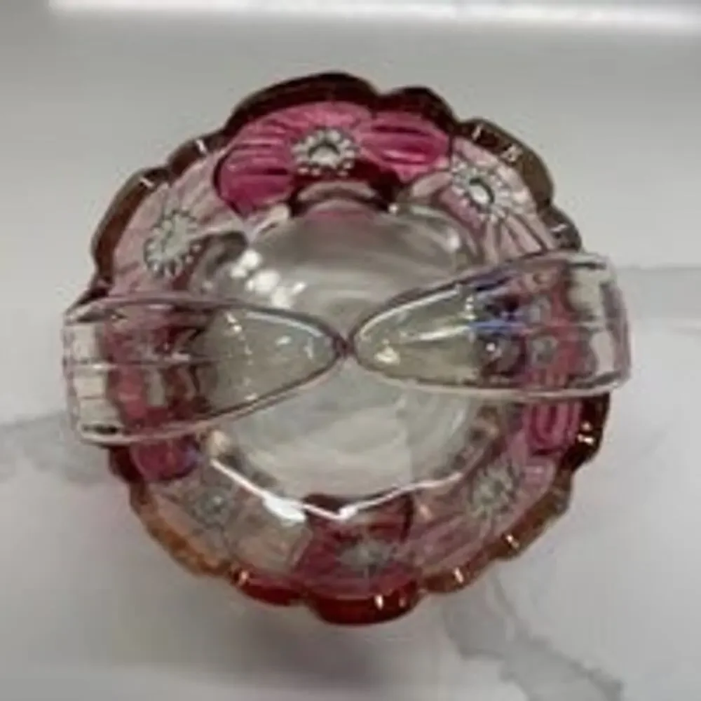 Vintage Westmoreland Pansy Ruby Flash Round Glass Basket